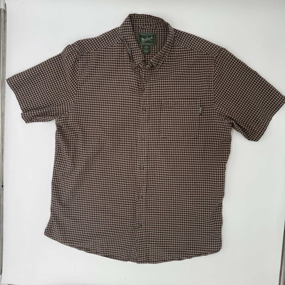Woolrich Mens Classic Fit Button Front Red Black Gray Checked Shirt Sz Large
